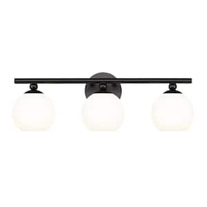 Neoma 21.75 in. 3 Light Matte Black Vanity Light with Opal Etched Glass Shade with No Bulbs Included