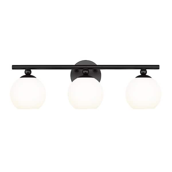 Unbranded Neoma 21.75 in. 3 Light Matte Black Vanity Light with Opal Etched Glass Shade with No Bulbs Included