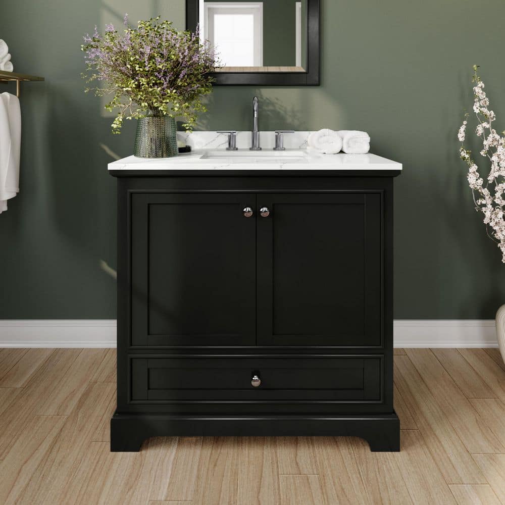 Deborah 36 in. W x 22 in. D x 35 in. H Single Bath Vanity in Dark Espresso with Giotto Quartz Top and MC Mirror price history on PriceWatchPro