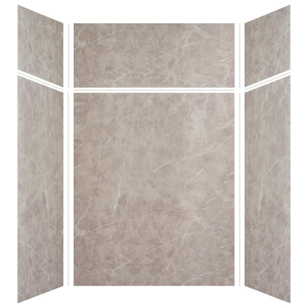 Transolid Expressions 42 in. x 60 in. x 96 in. 4-Piece Easy Up Adhesive Alcove Shower Wall Surround in Dover Stone