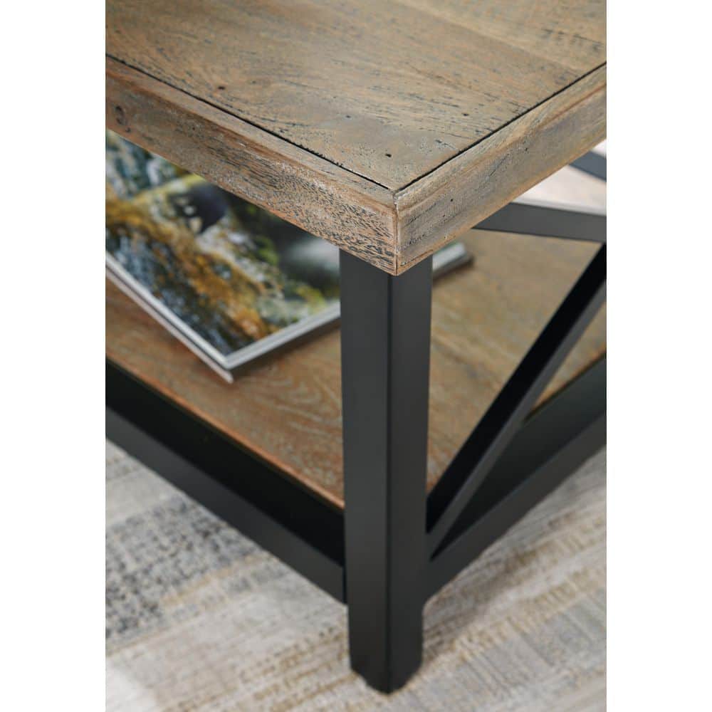 Transitional Rectangular Wood and Metal Coffee Table, Black/Brown