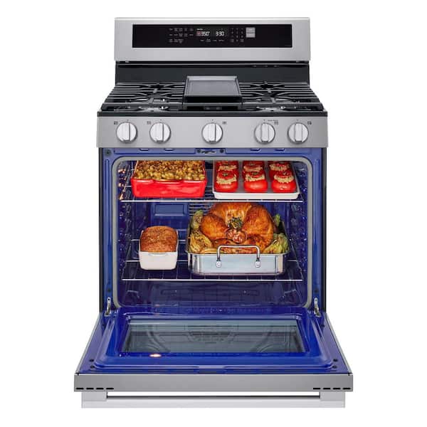 6.3 cu. ft. Smart True Convection InstaView Gas Range Single Oven with Air Fry in Printproof Stainless Steel