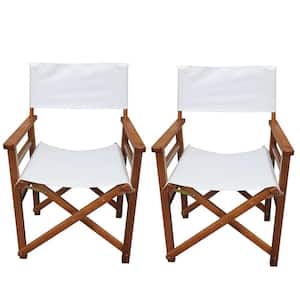 Anky Natural Brown Wood Frame White Oxford Fabric Portable Folding Lawn Chairs for Camping (Set of 2)