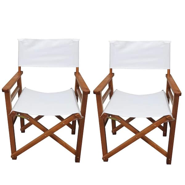 Miscool Anky Natural Brown Wood Frame White Oxford Fabric Portable Folding Lawn Chairs for Camping (Set of 2)