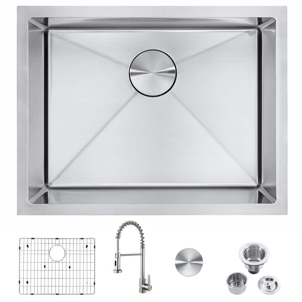 23 in. Undermount Single Bowl 18 Gauge Stainless Steel Kitchen Sink with Fa