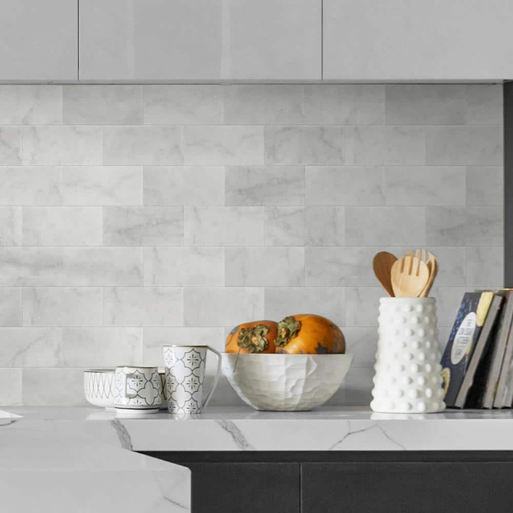 Carrara White Marble Peel and Stick Subway Tile Sheets