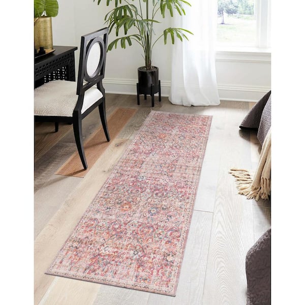 Nostalgia Gossamer Ivory and Pink 2 ft. x 10 ft. Machine Washable Area Rug