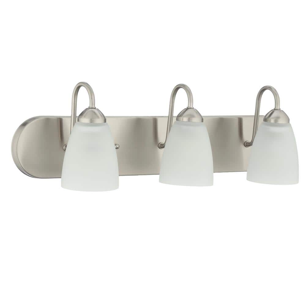 Brushed Nickel 24" 3-Light Dimmable Bath Vanity with Etched Glass Shades