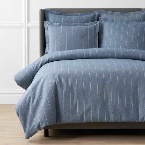 The Company Store Legends Hotel Bromley Stripes Yarn-Dyed Velvet Denim Twin Cotton Flannel Duvet Cover