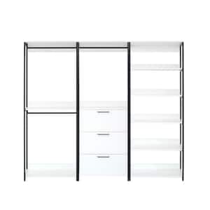 Fiona 96 in. W White Freestanding 3 Tower System 7 -Shelf Walk in Wood Closet System with Metal Frame