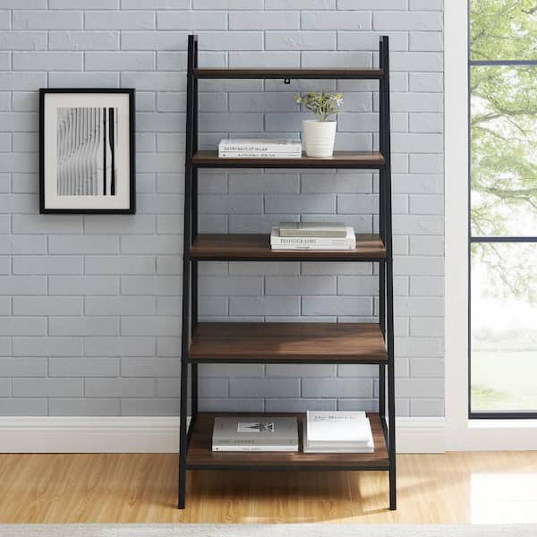 Metal 5 Shelf Ladder Bookcase Hd9094, Small Dark Walnut Bookcase