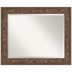Bridge Brown 34 in. W x 28 in. H Wood Framed Beveled Bathroom Vanity Mirror in Brown