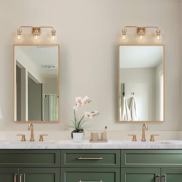 24.5 in. Modern Dark Gold Bathroom Vanity Light, Farmhouse 3-Light Bath Lighting for Mirror with Globe Clear Glass Shade