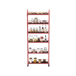 6 in. W 6-Shelf Red Metal Kitchen Car with Wheels