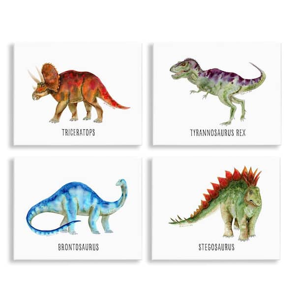 Stupell Industries Educational Dinosaur Types by Brett Blumenthal 4 Pieces Unframed Animal Graphic Art Print 11 in. x 14 in.