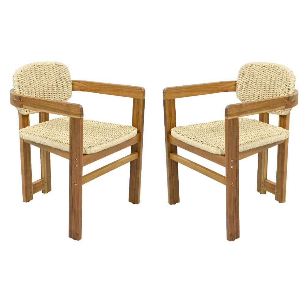 Acacia Wood Patio Outdoor Dining Chair Set of 2 Stylish Outdoor Armchairs for Patio, Outdoor, Natural price history on PriceWatchPro