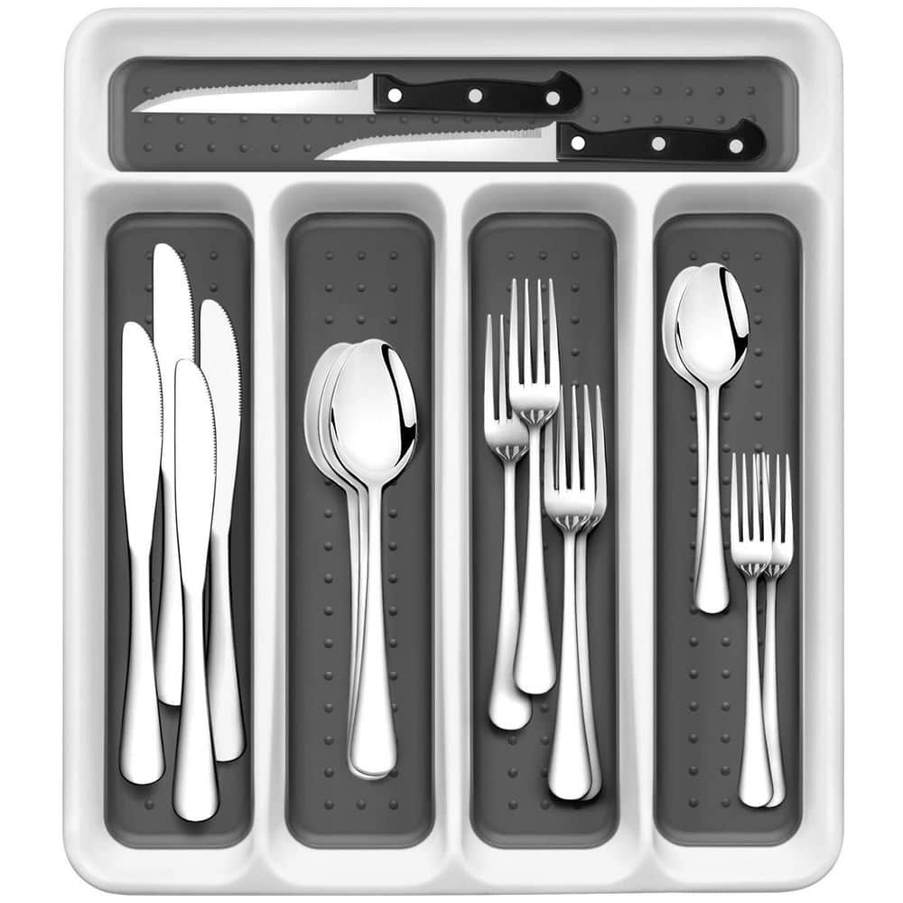 24-Piece Silver Stainless Steel Flatware Set (Service for 4), Include Fork/Spoon with 5-Compartment Drawer OrganizerTray price history on PriceWatchPro