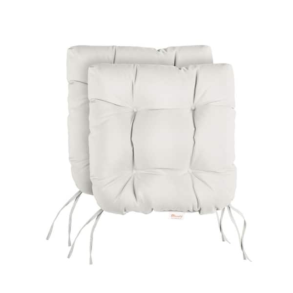 SORRA HOME Sunbrella Canvas Natural Tufted Chair Cushion Round U-Shaped Back 19 x 19 x 3 (Set of 2)