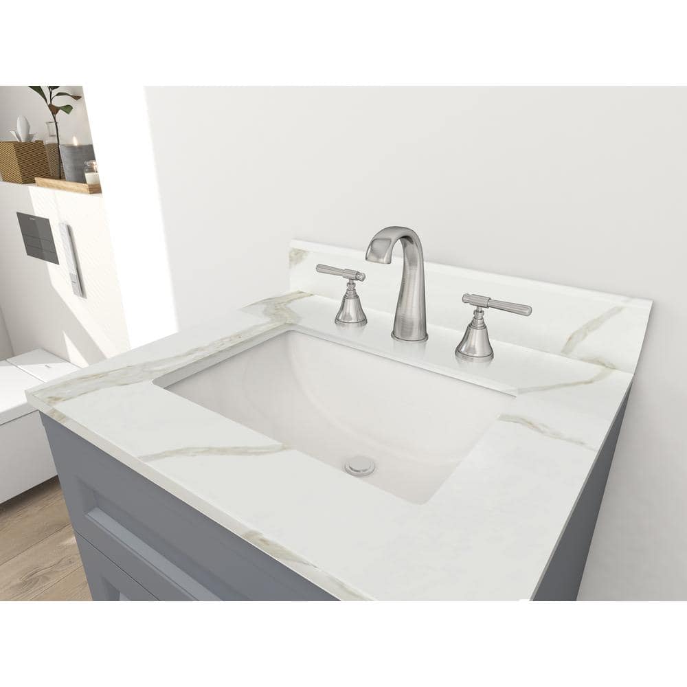 Winette 25-Inch Calacatta White Quartz Bathroom Vanity Top with Ceramic Sink