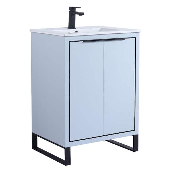 FINE FIXTURES Opulence 24 in. W x 18 in. D x 33.5 in H. Bath Vanity in Pastel Blue with White Ceramic single sink Top