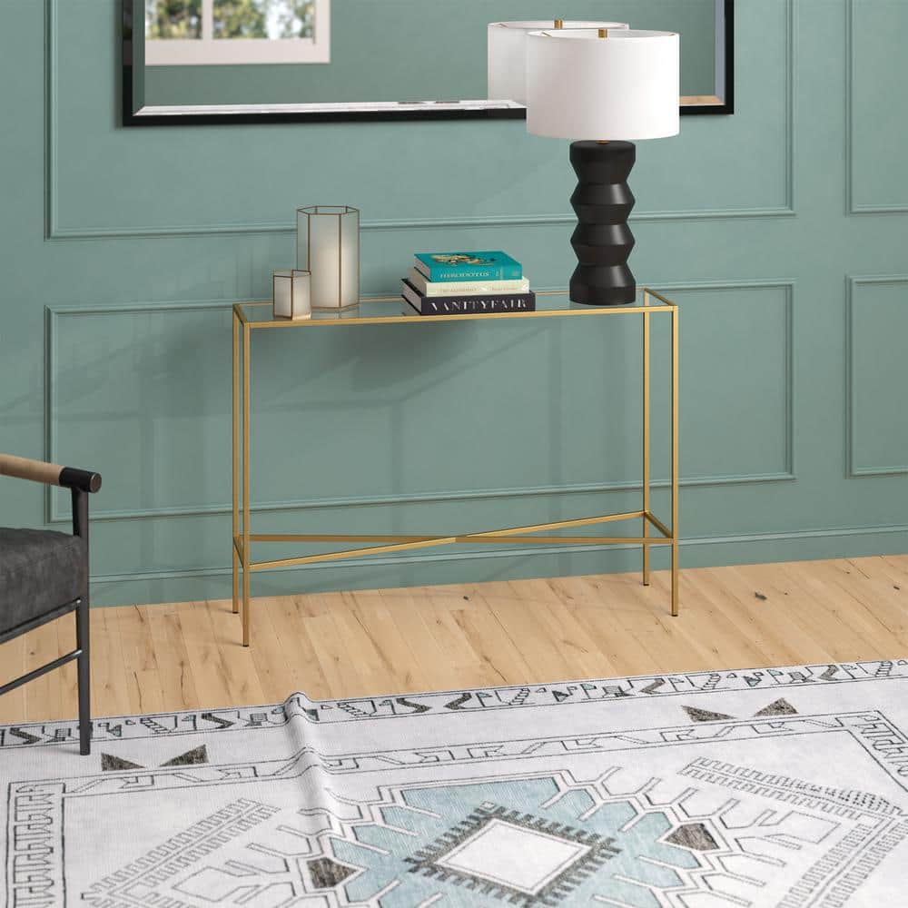 Modern Industrial Brass & Glass Console Table - 42" Wide