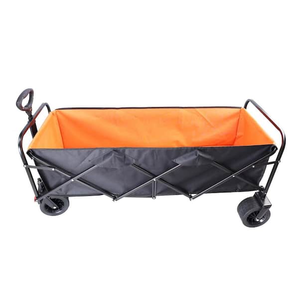 Zeus & Ruta 8 cu.ft. Large Capacity Folding Steel Utility Garden Cart Portable Extender Shopping Beach Cart in Black and Orange