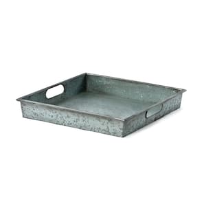 Square Gray Galvanized Metal Tray with Handle