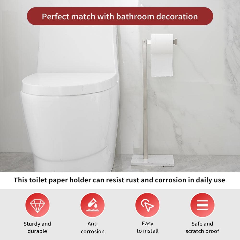 Brushed Nickel Freestanding Toilet Paper Holder with Marble Base