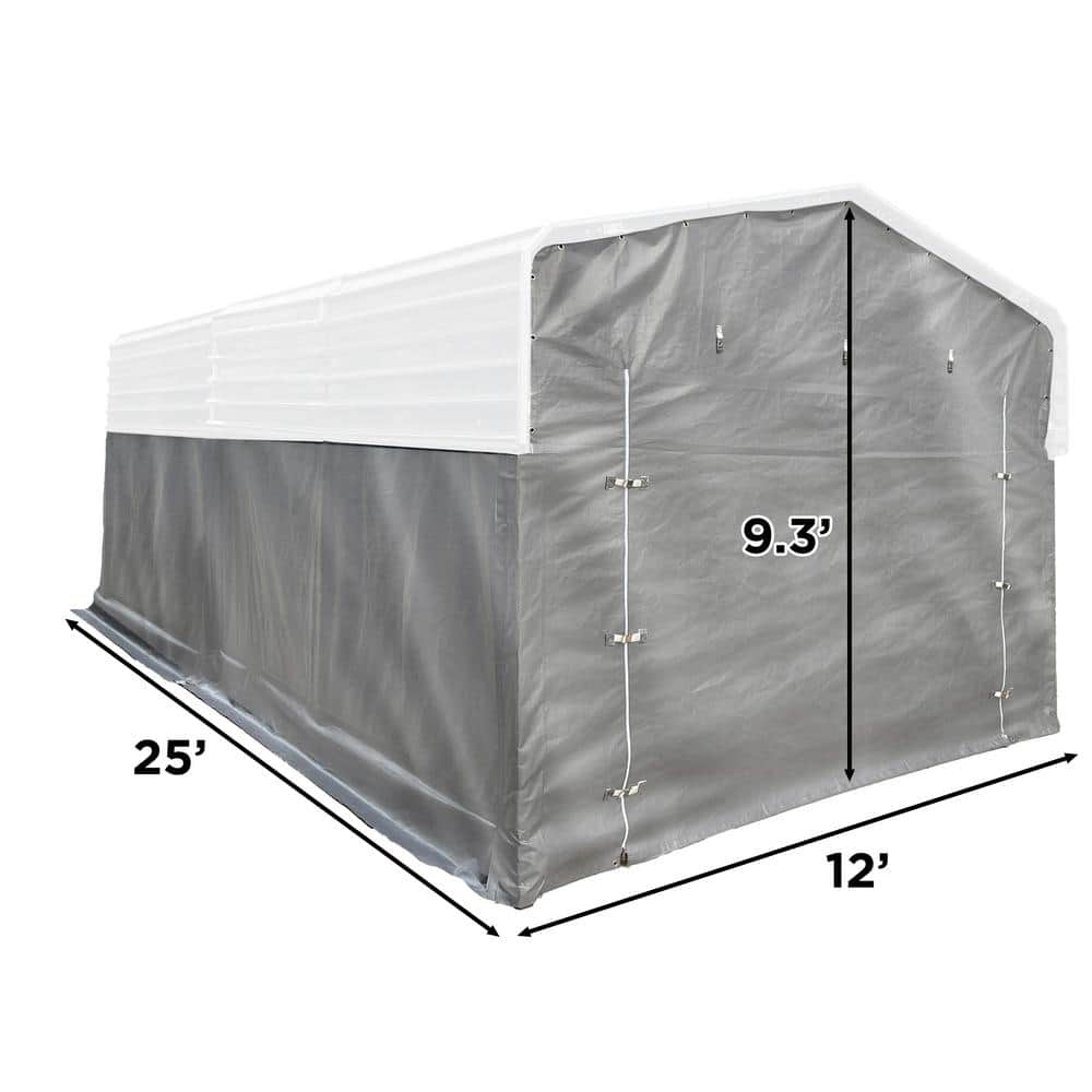 Black Waterproof PE Fabric Carport Sidewall Kit for 12 x 25 ft Metal Frame
