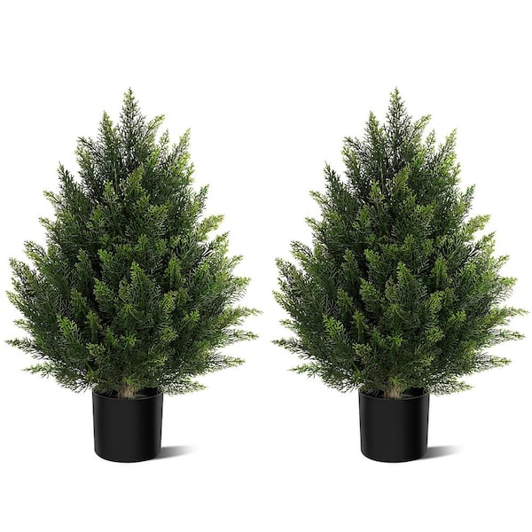 Vitalismo 2 ft. Artificial Cedar Topiary Trees Indoor/Outdoor Faux Cedar Topiary Plants in Pots Greenery Home Decor (Set of 2)