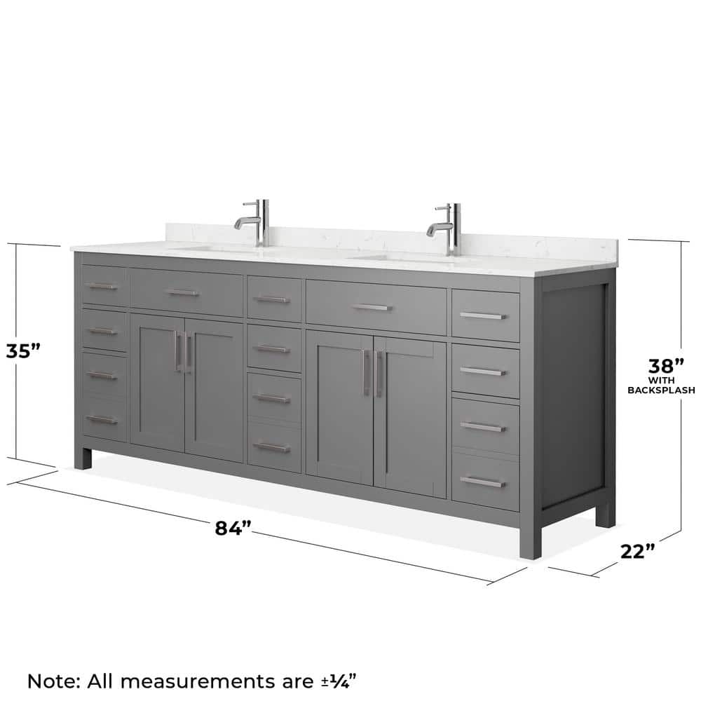 Beckett 84" Dark Gray Double Bathroom Vanity with Marble Top