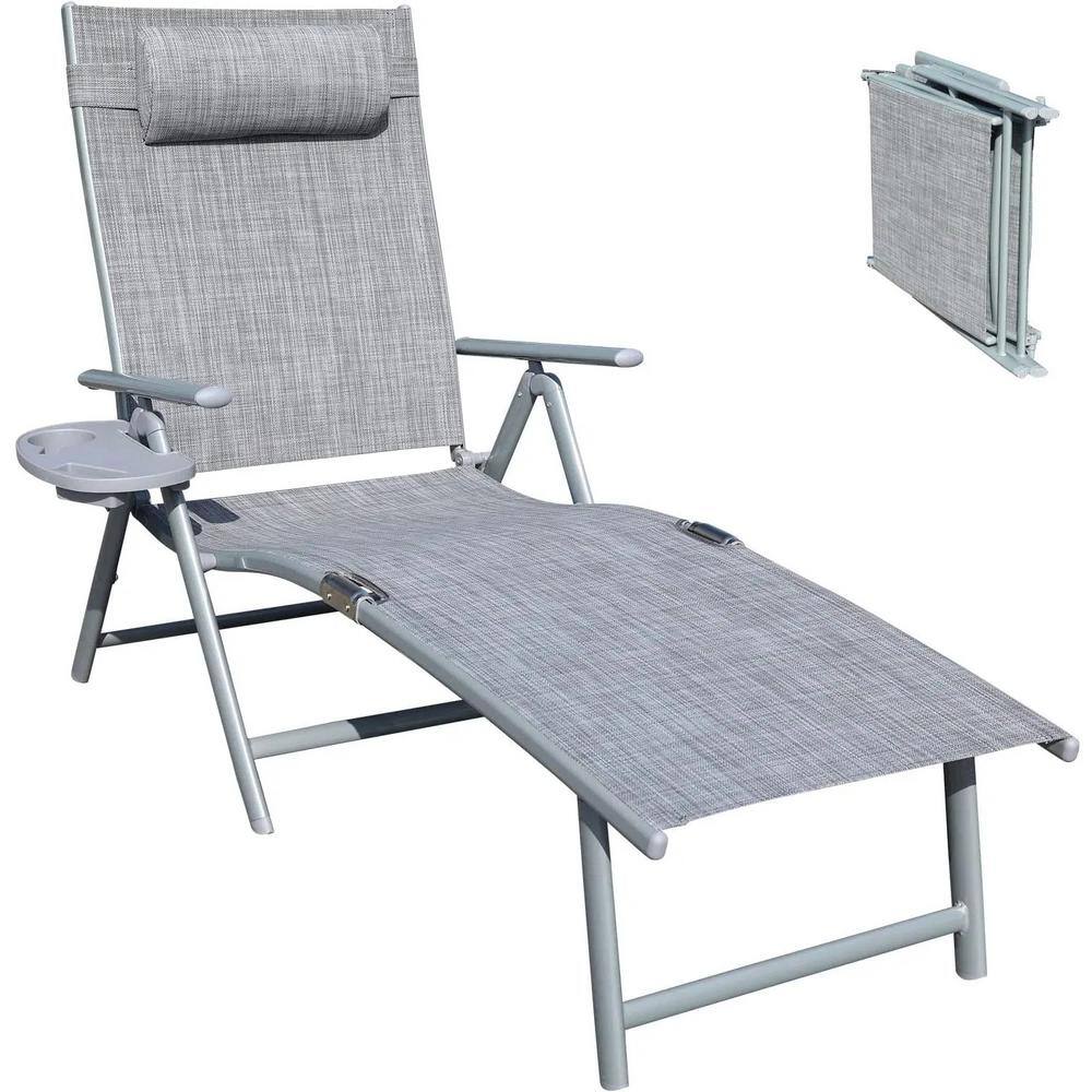Gray 1-Piece Metal Outdoor Recliner Without Sunshade Without Cushion