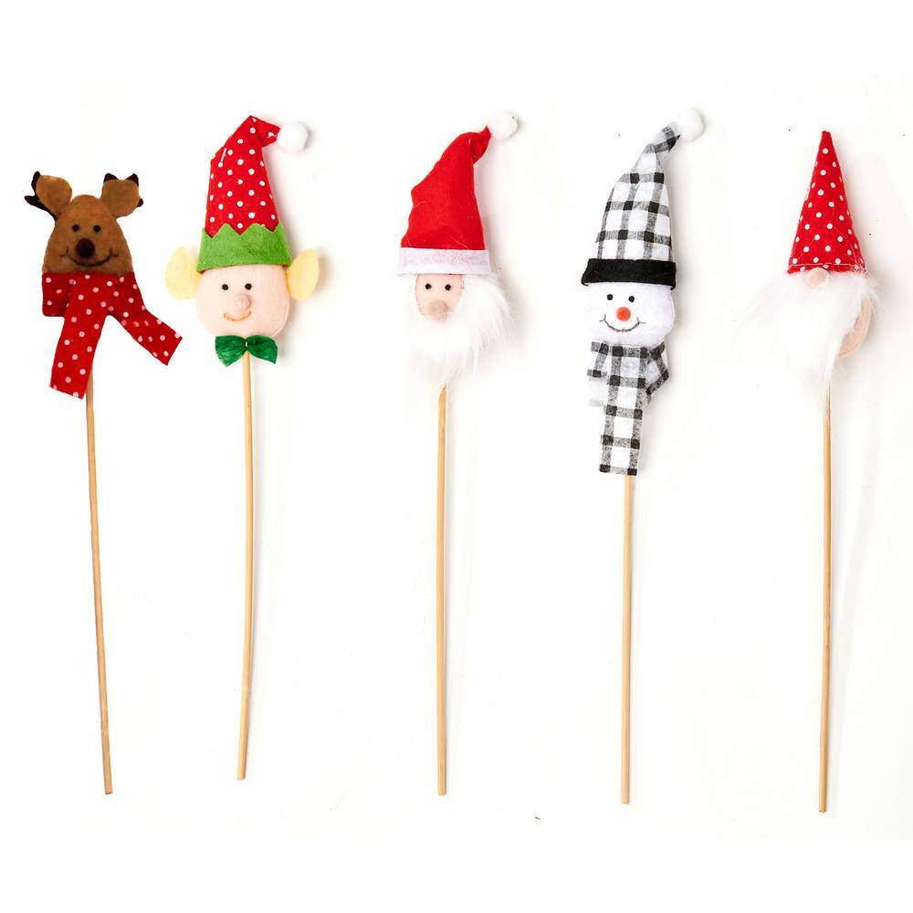 15 in. Christmas Holiday Ornament Figures on Pick (Set of 5)