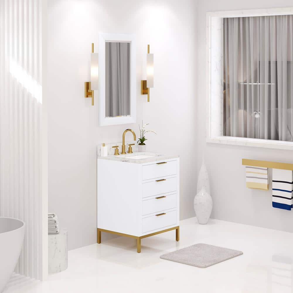 Pure White 24'' Single Sink Vanity with Carrara Marble Top