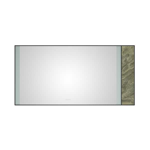 ANGELES HOME 72 in. W x 36 in. H Large Rectangular Stainless Steel Framed Dimmable Wall LED Bathroom Vanity Mirror in Black Frame