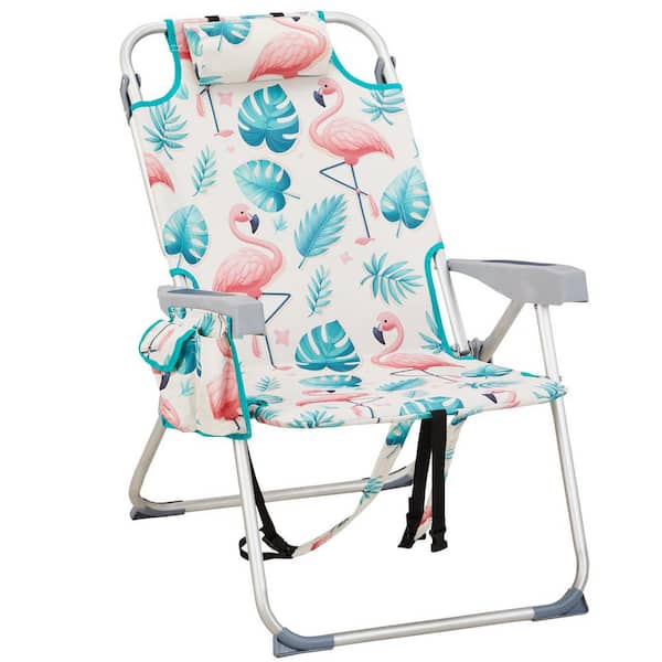 Karl home Flamingo Pattern Aluminum Folding Backpack Beach Chair
