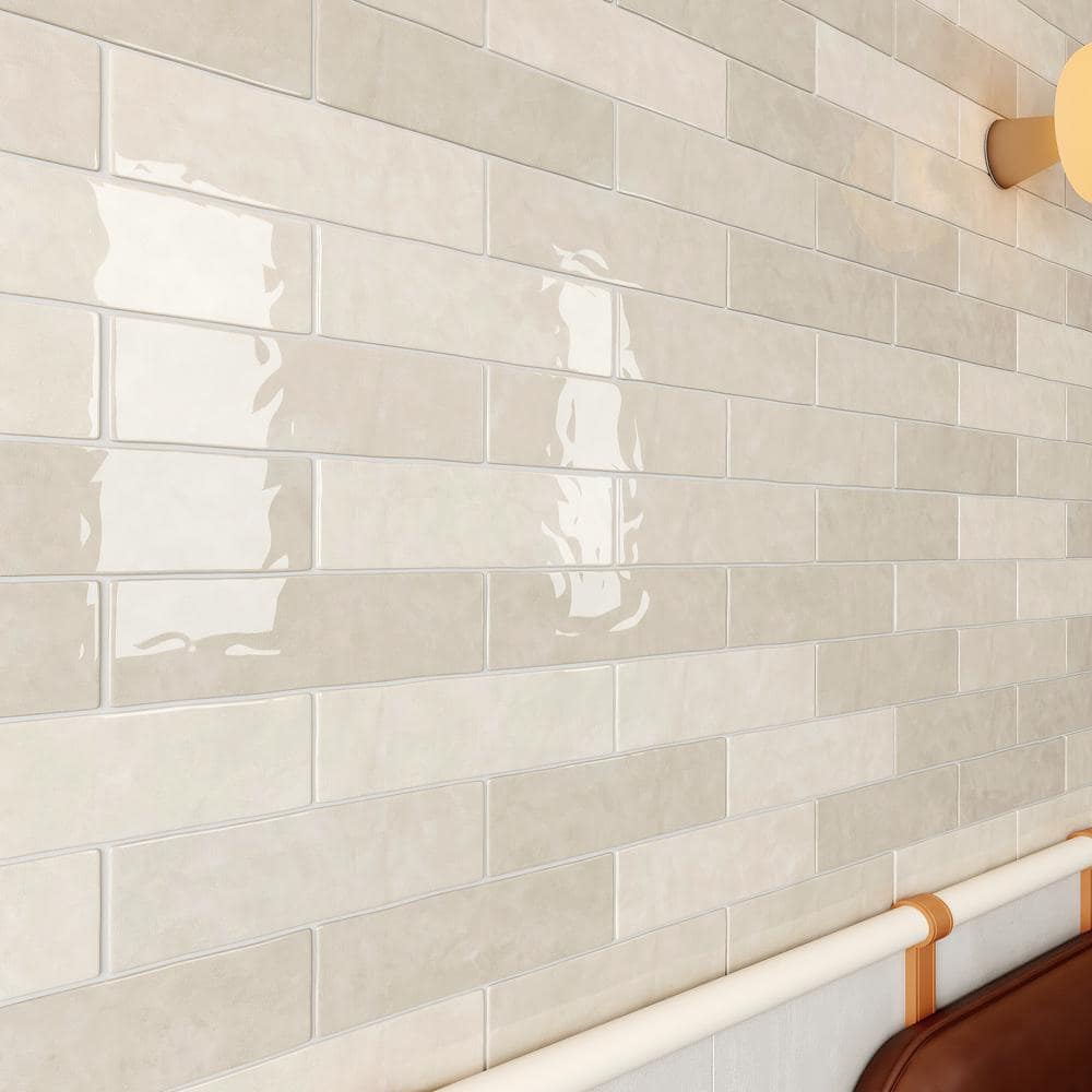 Beige Glossy Ceramic Subway Wall and Floor Tile 3" x 12"