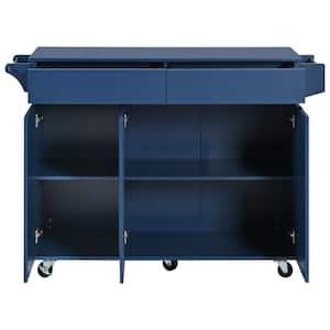 Navy Blue Wood 53 in. Kitchen Island with Drop Leaf,Kitchen Storage Cart with Spice Rack,Rolling Kitchen Island