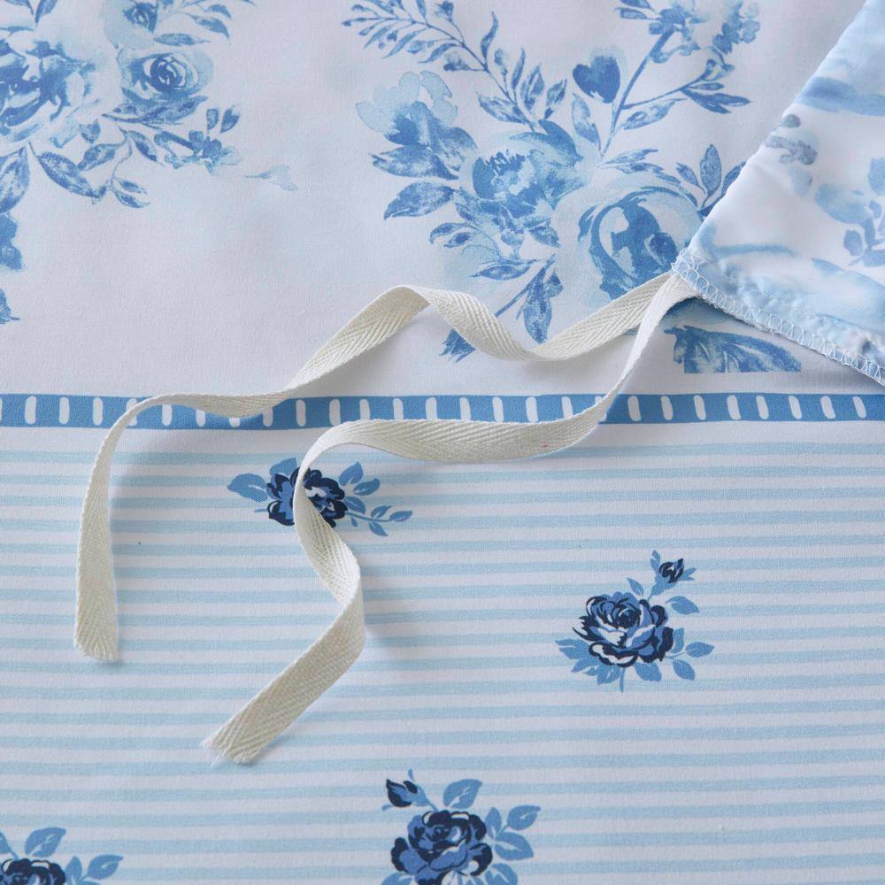 Blue Floral Striped Twin/Twin XL Microfiber Duvet Cover Set