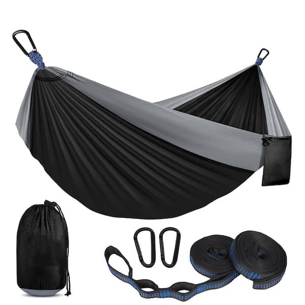 Large Camping Hammock Bed with Portable, Tree Straps and Carry Bag for Camping, Outside, Hiking and Beach, Black(1-Pack)