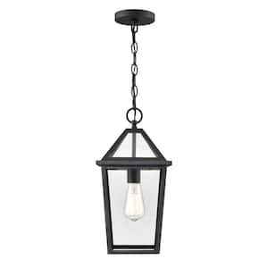 Eston 16.375 in. 1-Light Textured Black Dimmable Outdoor Hardwired Pendant Light with Clear Glass No Bulbs Included