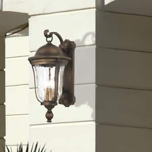 Havenwood 4-Light Tauira Bronze and Alder Silver Hardwired Outdoor Wall Lantern Sconce with Clear Hammered Glass