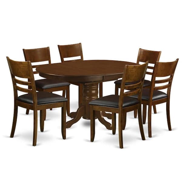 7-Piece Oval Espresso Finish Solid Wood Top Dining Table with 6 Chairs with Lattice Back