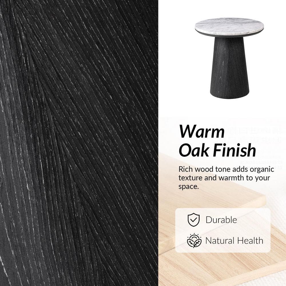 Delphine 19.75 in. Oak Round Marble End Table with Oak Veneer - thumbnail 4