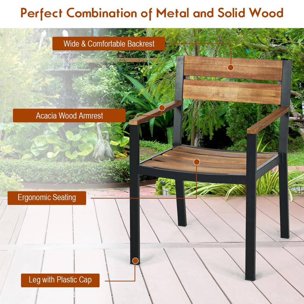 6-Person Brown Acacia Wood and Steel Outdoor Dining Set