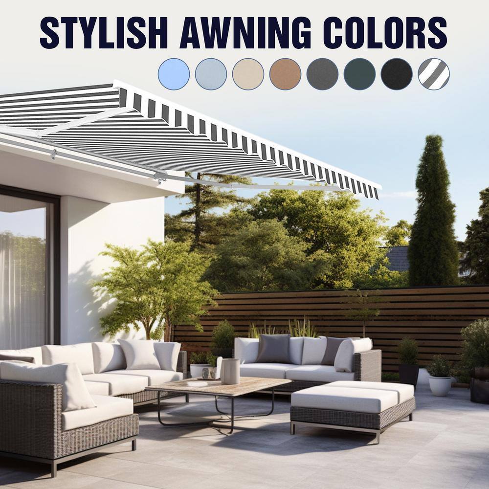 Silver Gray 13 x 10 ft Retractable Patio Awning with White Aluminum Frame