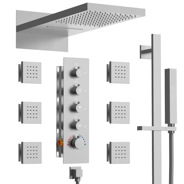 EVERSTEIN 15-Spray 9 in. Lx21 in. W Wall Mount Fixed and Handheld Shower Head in Brushed Nickel (Valve Included)