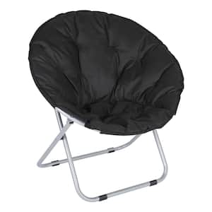 Black Portable Saucer Chair Folding Moon Chair Reclining Leisure Chair for Outdoor/Indoor (1-Pack)