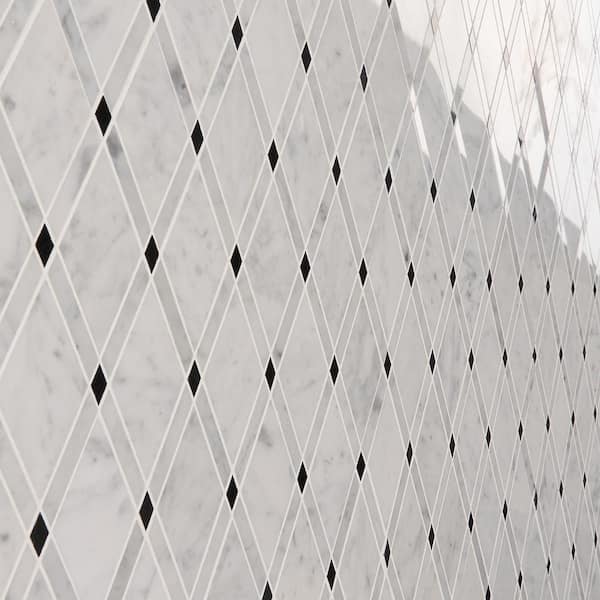 Grand Pavo Carrera Blend 11 in. x 12 in. x 10 mm Polished Marble Mosaic Tile