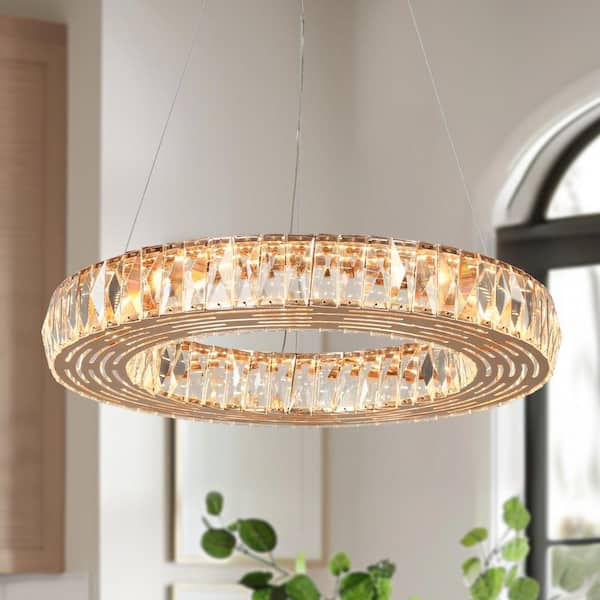 LNC Brusmogan 1-Light dimmable Integrated LED Plating Rose Gold Drum Chandelier with Crystals